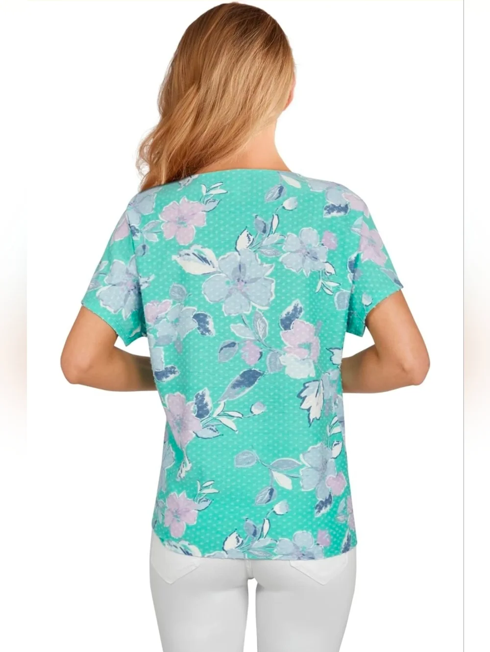 Ruby Rd. Pastel Colors Floral Tie-Hem Short Sleeve Top Women's Size 3X - Picture 3 of 10